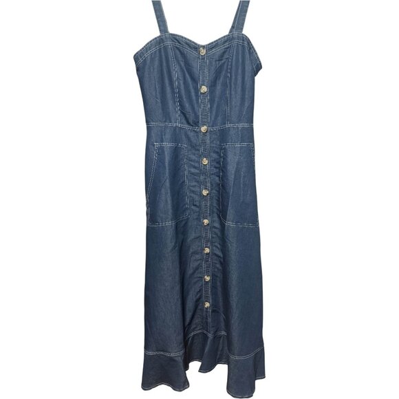 TULIP CREATIONS DENIM BUTTON DOWN MIDI DRESS - Picture 2 of 2